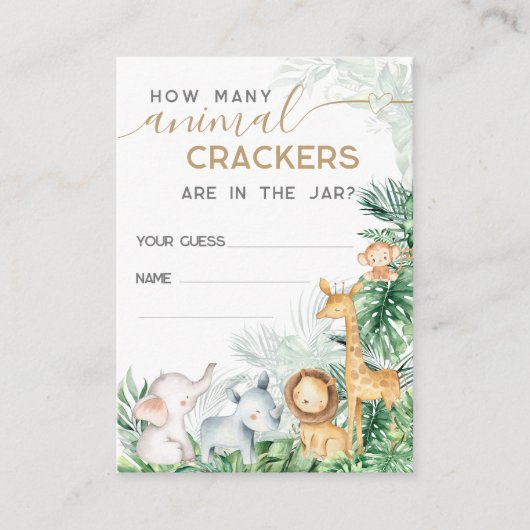 サファリの赤ちゃん動物の赤ちゃんシャワー推測ゲーム エンクロージャーカード (正面)