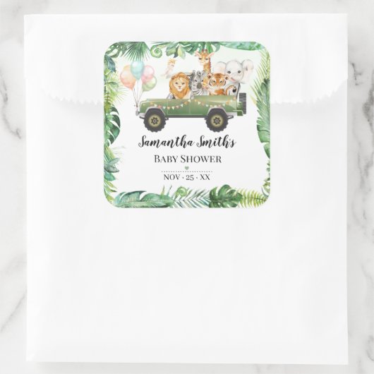 サファリの赤ちゃん動物ジャングル熱帯赤ちゃんシャワー スクエアシール (バッグ)