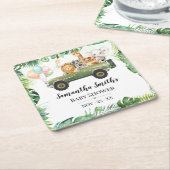 サファリの赤ちゃん動物ジャングル熱帯赤ちゃんシャワー スクエアペーパーコースター (アングル)