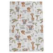 サファリの赤ちゃん動物レインボウベビースシャワー ミディアムペーパーバッグ (裏面)