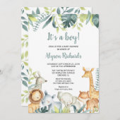 サファリの赤ちゃん動物 おめでとうシャワーパーティ 招待状 (正面/裏面)