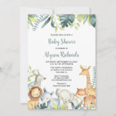 サファリの赤ちゃん男女兼用の動物の赤ちゃんシャワー 招待状 (正面)