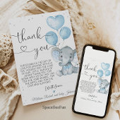 サファリの赤ちゃん象のベイビーシャワーのカード　ありがとう 招待状