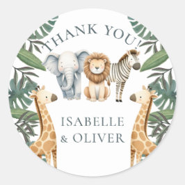 サファリの赤ん坊の動物と緑ありがとう ラウンドシール