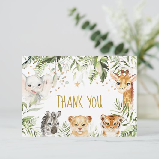 サファリの赤ん坊の動物と緑 サンキューカード (スタンド正面)