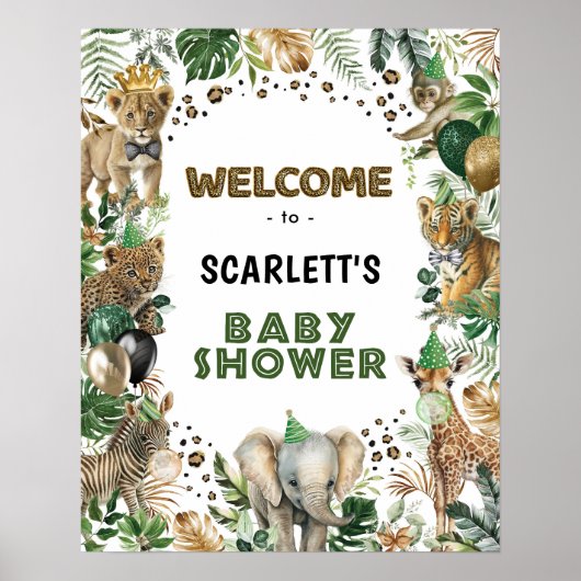 サファリの野生のパーティー動物の赤ちゃんシャワーへようこそ ポスター (正面)