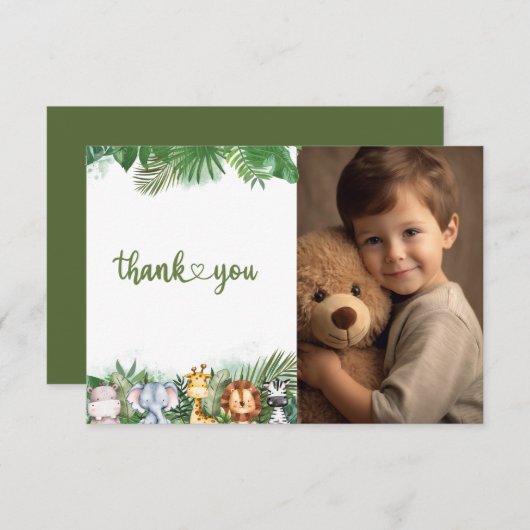 サファリの野生の動物 ワイルドワン男子の初誕生日写真 サンキューカード (正面/裏面)