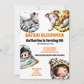 サファリの野生動物のスランバーパジャマパーティー 招待状 (正面)