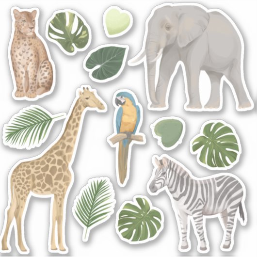 サファリの野生動物の熱帯葉の シール (正面)