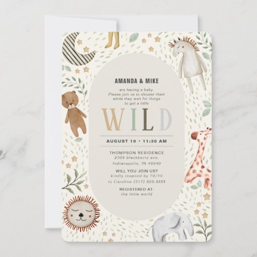 サファリの野生男女兼用の赤ちゃんシャワー 招待状 (正面)