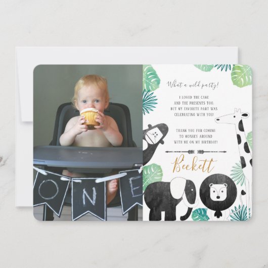 サファリの黒いおよび緑の写真ありがとうカード サンキューカード (正面)