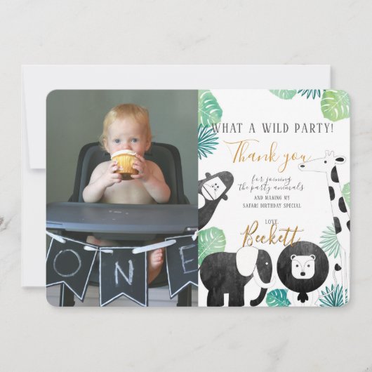 サファリの黒いおよび緑の写真のサンキューカード サンキューカード (正面)