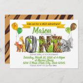 サファリの1歳の誕生日 招待状 (正面/裏面)