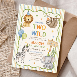 サファリの2匹の野生の派手好きな動物 少年の誕生日 招待状
