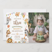 サファリの3歳の誕生日フォト 招待状 (正面)