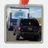 サファリのTREK 1999の青のクラシックRV Motorhomeのジープ メタルオーナメント (正面)