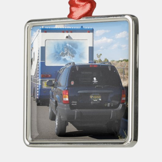 サファリのTREK 1999の青のクラシックRV Motorhomeのジープ メタルオーナメント (左)