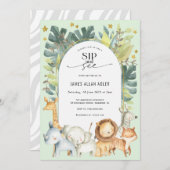 サファリをテーマにしたかわいい一口飲み、ベビーシャワーを見る 招待状 (正面/裏面)