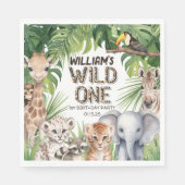 サファリをテーマにしたジャングル動物WIld 1歳の誕生日 スタンダードランチョンナプキン (正面)