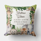 サファリをテーマにした子供部屋誕生統計ベビー動物 クッション (正面)