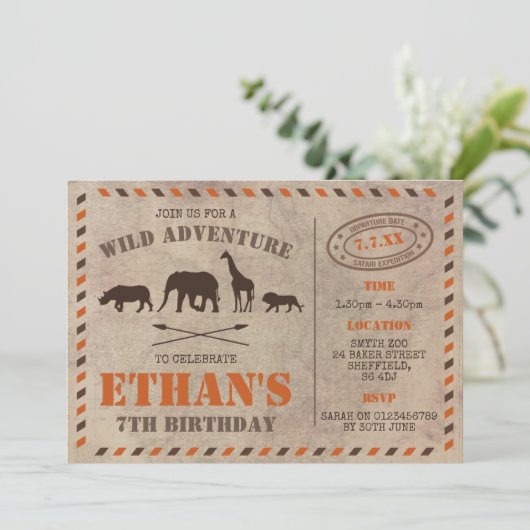 サファリをテーマにした誕生日パーティーの招待状 招待状 (スタンド正面)
