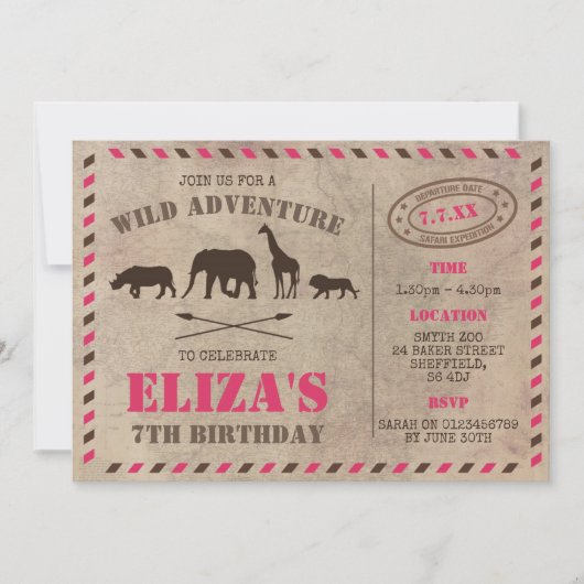 サファリをテーマにした誕生日パーティーの招待 招待状 (正面)