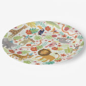 サファリをテーマにした誕生日、かわいいジャングルサファリの動物 ペーパープレート (アングル)