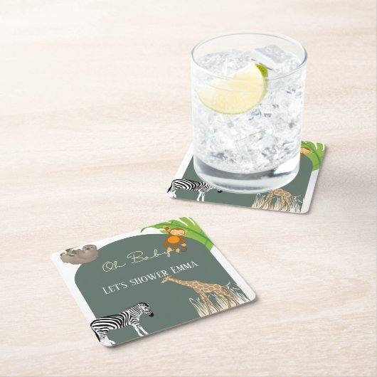 サファリをテーマにした赤ちゃんシャワーのお気に入りコースター スクエアペーパーコースター (インサイチュ)