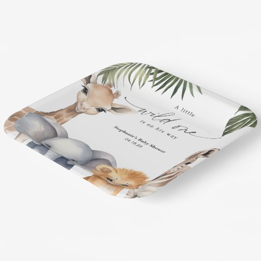 サファリをテーマにした野生の一動物男の赤ちゃんシャワー ペーパープレート (傾斜あり)