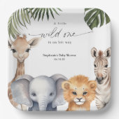 サファリをテーマにした野生の一動物男の赤ちゃんシャワー ペーパープレート (正面)