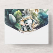 サファリアドベンチャーかわいい象のジャングルの緑 オールインワン招待状 (裏面)