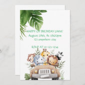 サファリアドベンチャー誕生日招待状、デジタル 招待状 (正面/裏面)