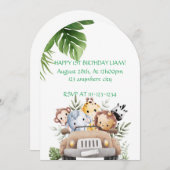 サファリアドベンチャー誕生日招待状、デジタル 招待状 (正面/裏面)