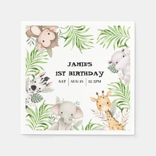 サファリアドベンチャー誕生日 スタンダードカクテルナプキン (正面)