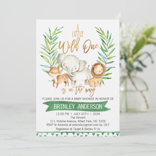 サファリアニズムズワイルドワンベビーシャワー招待状 招待状 (スタンド正面)