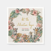 サファリアニマルアドベンチャースタート男の赤ちゃんシャワー スタンダードカクテルナプキン (正面)