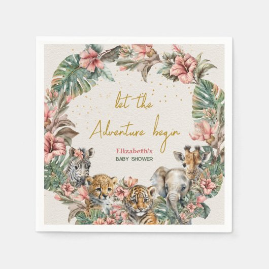 サファリアニマルアドベンチャースタート男の赤ちゃんシャワー スタンダードカクテルナプキン (正面)