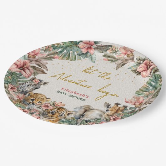 サファリアニマルアドベンチャースタート男の赤ちゃんシャワー ペーパープレート (アングル)