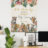 サファリアニマルアドベンチャースタート男の赤ちゃんシャワー ポスター (ホームオフィス)