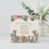 サファリアニマルアドベンチャースタート男の赤ちゃんシャワー 招待状 (スタンド正面)