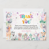 サファリアニマルガールバースデーパーティーサンキューカード サンキューカード (正面)