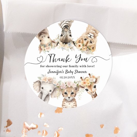 サファリアニマルガールベビーシャワークラシックラウンド ラウンドシール