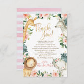 サファリアニマルガールベビーシャワーサンキューカード サンキューカード (正面/裏面)