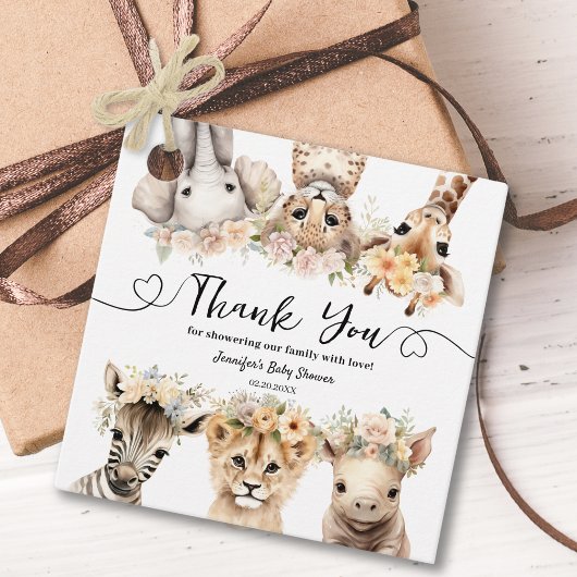 サファリアニマルガールベビーシャワーメッセージカード フェイバータグ