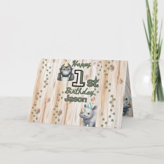 サファリアニマルゴリラリノ誕生日 カード (正面)