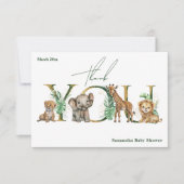 サファリアニマルジャングルグリーン&金ゴールドボーイベビーシャワー サンキューカード (正面)