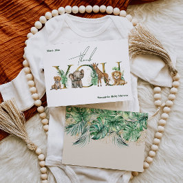 サファリアニマルジャングルグリーン&金ゴールドボーイベビーシャワー サンキューカード