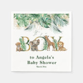 サファリアニマルジャングルグリーン&金ゴールドボーイベビーシャワー スタンダードカクテルナプキン (正面)