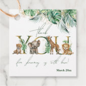 サファリアニマルジャングルグリーン&金ゴールドボーイベビーシャワー フェイバータグ (正面)