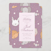 サファリアニマルジャングルピンクバースデーパーティーガール 招待状 (正面/裏面)